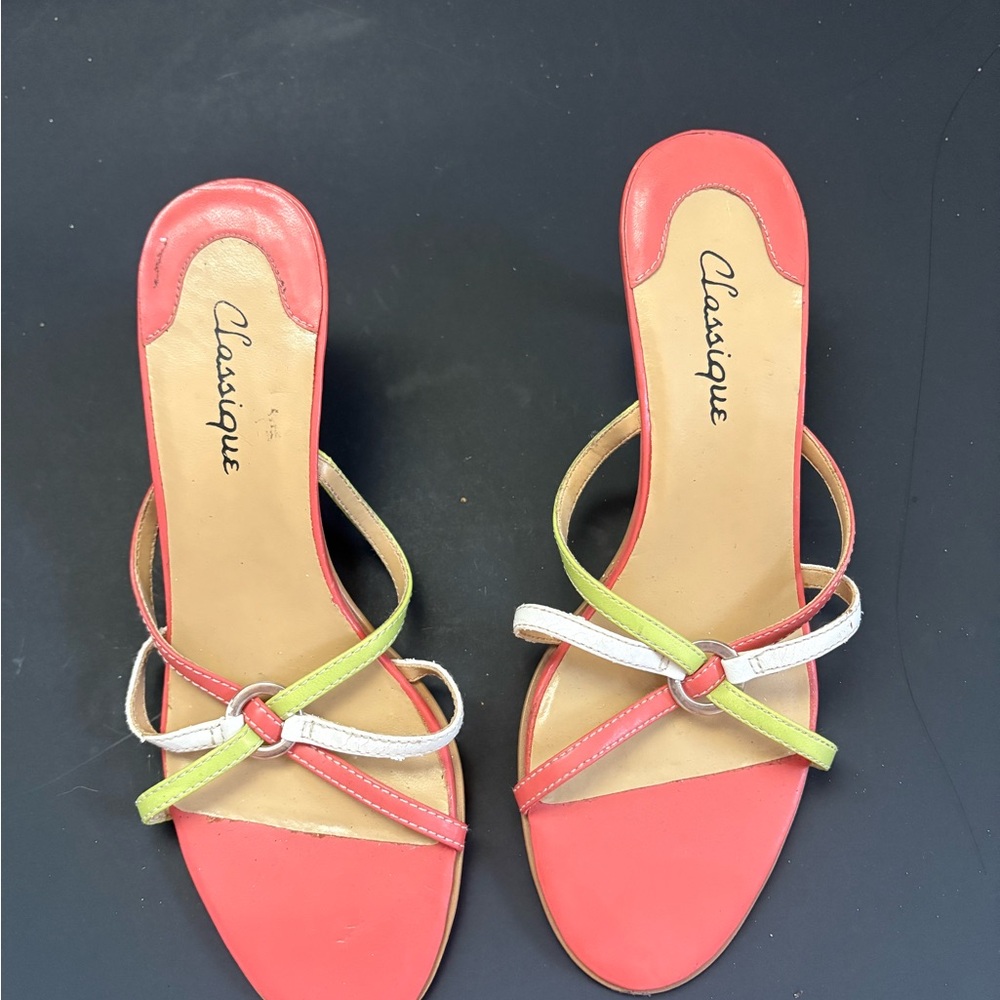 Pink and Green Sandals with Criss-Cross Bow Detail